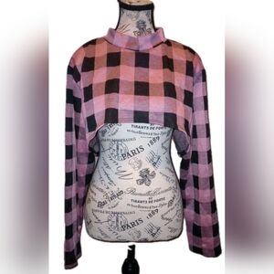 Rainbow Pink Black Plaid Mock Neck Super Crop Shrug - Fits US Medium